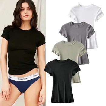 MRMT 2023, Фирменная новинка, Женская Европейская Американская базовая футболка Ins с круглым вырезом и короткими рукавами, женский Эластичный Тонкий топ с резинкой