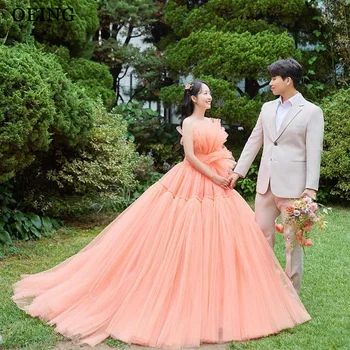 OEING Princess Blush Розовые Мягкие Тюлевые длинные платья для выпускного вечера С рукавами до пола Вечерние платья Вечернее платье для вечеринки Корейское платье для невесты