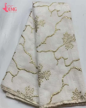 OIMG 2023 Высококачественная Нигерийская позолоченная тюлевая кружевная ткань, вышивка 5 ярдов, Африканская парча, Жаккардовое кружево для вечернего платья