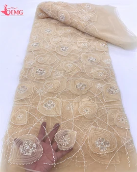 OIMO Африканский тюль Кружевная ткань Нигерийский бисер кружевная ткань 2024 Высококачественные блестки бисерное кружево Французское для пошива свадебного платья