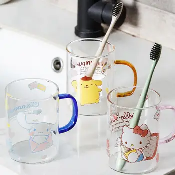 Sanrio Hello Kitty Стеклянная чашка Kawaii Kit Аниме Фигурка Cinnamoroll 380 мл Щетка для мытья зубов Полоскание Горла Домашнее хозяйство Ребенок Студент Симпатичный