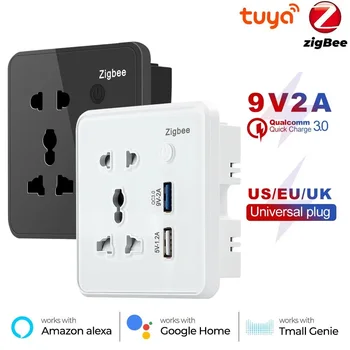 Tuya Zigbee Smart США ЕС Великобритания Розетка 10A USB порт Приложение Голосовое управление Управление таймером Работа с Alexa Google Home