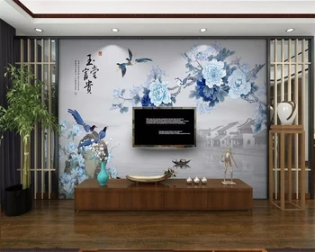 beibehang Пользовательские модные шелковистые 3D обои в китайском стиле ручка Пион богатая магнолия Китайский ТВ фон обои для домашнего декора
