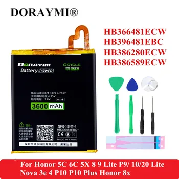 Аккумулятор DORAYMI HB366481ECW для Huawei Honor 8 8X 5X 5A 9 P9 P10 Plus P20 Lite 5C 7C Nova 3e HB396481EBC Bateria