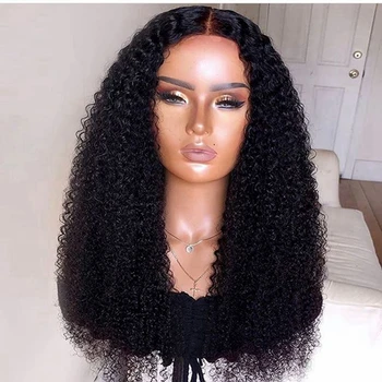 Афро-кудрявые натуральные черные бесклеевые термостойкие парики с натуральной линией роста волос для чернокожих женщин