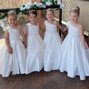 Белое платье в цветочек для девочек, свадебное платье принцессы для девочек, платья для девочек на день рождения, модные винтажные платья для девочек