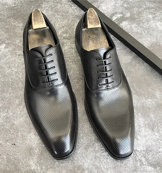 Весной и осенью Новые мужские деловые модельные туфли из натуральной кожи с квадратным носком на шнуровке Дерби