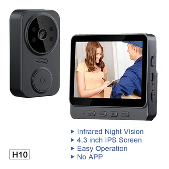 Видеодомофон H10 Видеодомофон Беспроводной дверной звонок ИК ночного видения 2,4 G 4,3-дюймовый IPS-экран для виллы, домашнего офиса, квартиры