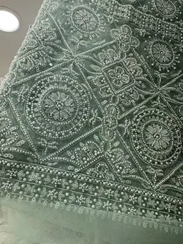 Высококачественная африканская кружевная ткань SYJ-1302587, сетчатое кружево с пайетками, роскошная кружевная ткань из тюля, расшитая бисером