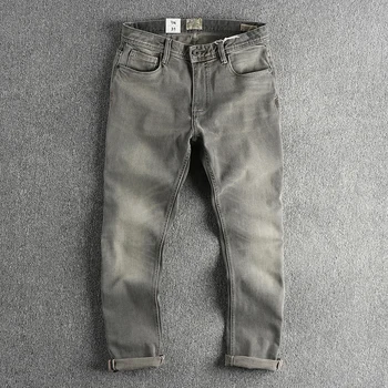 Демисезонный Новый Американский ретро-супертяжелый дымчато-серый деним, мужские простые прямые повседневные брюки из 100% хлопка, старые, выстиранные.