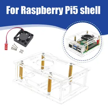 Для Raspberry Pi 5 Акриловый корпус Прозрачный корпус Прозрачный корпус с охлаждающим вентилятором Алюминиевые радиаторы для Raspberry Pi 5 A2R3