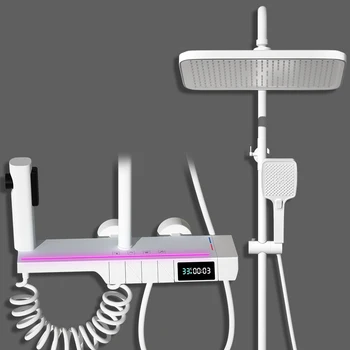 Душевая система White Atmosphere Lamp, Латунные Стеклянные наборы для душа для ванной комнаты, смеситель для ванны, Умный цифровой Термостатический смеситель для душа