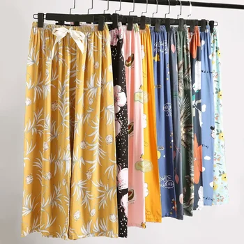Женские брюки с принтом на талии, брюки, шорты, летние Свободные повседневные размеры, стрейчевая домашняя пижама с завязками в цветочек