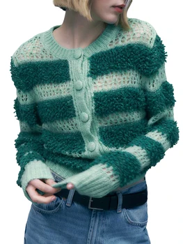 Женский вязаный свитер с V-образным вырезом, кардиган на пуговицах с длинным рукавом, осеннее повседневное пальто из мягкой вязки с деталями в стиле пэчворк