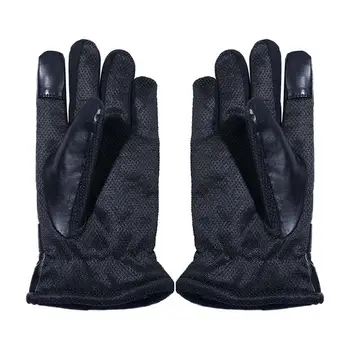 Защита от холода, теплые, утолщенные Мужские черные перчатки с сенсорным экраном, зимние перчатки из искусственной кожи, Корейские варежки