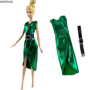 Зеленая модная кукольная одежда Вечернее платье для куклы Барби Платье с поясом Наряды для кукольного домика Барби Аксессуары для кукол 1/6
