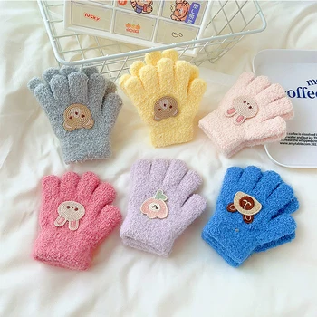 Зимние детские перчатки для детей 1-3 лет, грелка для рук, мультфильмы для малышей, вязаные перчатки с полными пальцами для мальчиков и девочек, теплые варежки для новорожденных