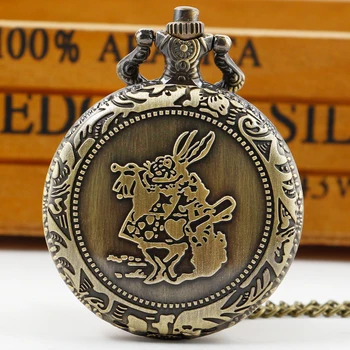 Кварцевые карманные часы унисекс в стиле ретро с милым кроликом, женское ожерелье, панк-подвеска, подарок с цепочкой