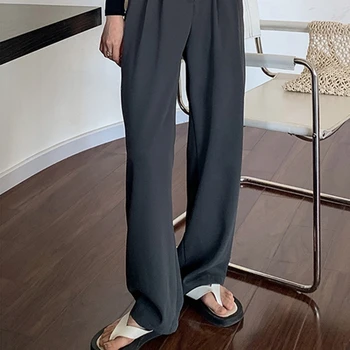 Корейская версия 2023, летние новые серые костюмные брюки, женские высококачественные драпированные тонкие костюмные брюки с высокой талией, повседневные широкие брюки, освежающие