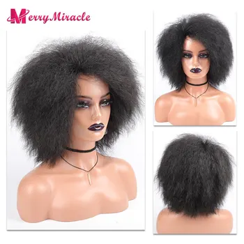 Короткий пушистый прямой синтетический парик для чернокожих женщин, кудрявые прямые волосы, афро-парики натурального цвета для женщин