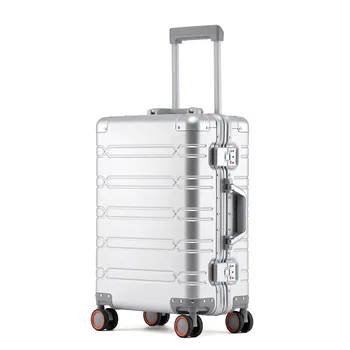Корпус тележки из 100% алюминиево-магниевого сплава, 28-дюймовый металлический багаж для мужчин и женщин, 20-дюймовый универсальный дорожный багаж на колесах