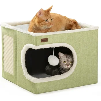 Кошачья кровать для домашних кошек Cube House, Симпатичная современная Кошачья квартира для нескольких маленьких домашних животных, большого котенка, темно-серый