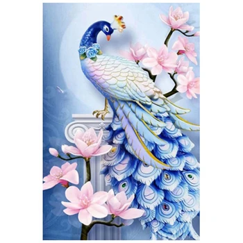Краска с алмазной вышивкой, Синий Павлин, Алмазная живопись, полное круглое изображение из горного хрусталя Home Decor 01