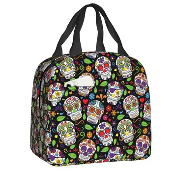 Красочная сумка для ланча в виде сахарного черепа в цветочек, Мужская и Женская, термоохладитель, Изолированный Ланч-бокс для студентов, учебы, работы, еды, пикника, сумки