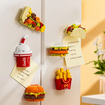 Креативные игрушки для еды Гамбург Магнит на холодильник Строительные блоки 3D Наклейка для пиццы своими руками Картофель Фри Игрушки Кирпичи для детских подарков
