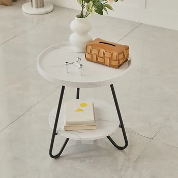 Круглый светлый роскошный чайный столик В спальне, простой современный журнальный столик в скандинавском стиле, стеллаж для хранения, диван, приставной столик, мебель для дома в гостиной