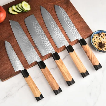 Кухонный нож для шеф-поваров из Дамасской стали Sharp Utility Сантоку Кирицуке Накири для нарезки стейка, барбекю, Кованый Кухонный нож ручной работы