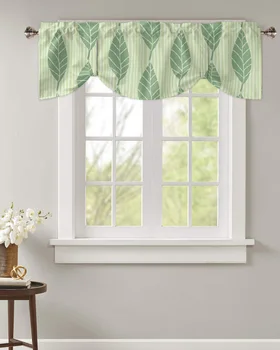 Листья растений в зеленую полоску, занавеска на окно, Кухня, кафе, Короткие занавески, гостиная, Завязывающаяся занавеска