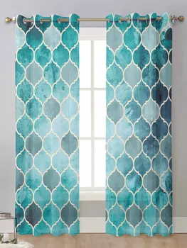 Марокканские зеленые геометрические прозрачные шторы для окна гостиной, прозрачная вуалевая тюлевая занавеска Cortinas, шторы для домашнего декора