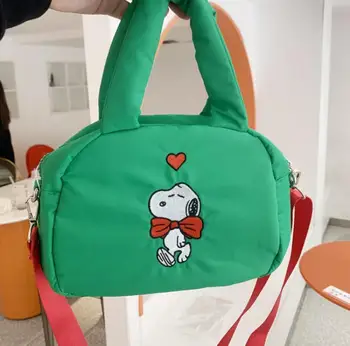 Милая сумка через плечо из мультфильма Kawaii Snoopy, повседневная маленькая квадратная сумка, пуховая сумка через плечо, сумка для хранения большой емкости.