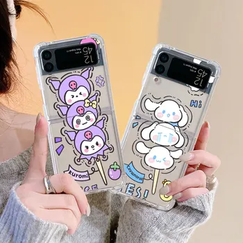 Милый аниме-чехол Melody Kuromi для Samsung Galaxy Z Flip 4 3 5 5G Funda Z Flip4 с прозрачным жестким корпусом из ПК, роскошная задняя крышка телефона