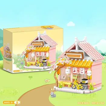 Мини Строительные блоки Izakaya Sakura House Bricks Креативная Японская архитектурная модель с видом на улицу, Игрушка, Рождественский подарок для детей