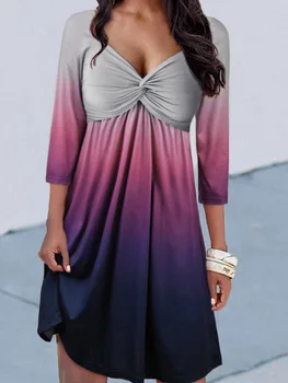 Мини-платье трапециевидной формы с рукавом Три четверти и градиентным изгибом, облегающее платье с длинным рукавом и рюшами, женское осеннее облегающее эластичное вечернее платье