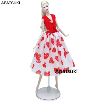 Модный комплект кукольной одежды для куклы Барби Наряды Вечернее платье Красная рубашка и юбка Миди с сердечками 1/6 Аксессуары для кукол Детские Игрушки
