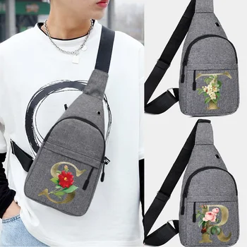 Мужская повседневная многофункциональная нагрудная сумка, сумка через плечо, короткая дорожная сумка-мессенджер с золотым цветком и буквами, двойная сумка для хранения, поясная сумка.