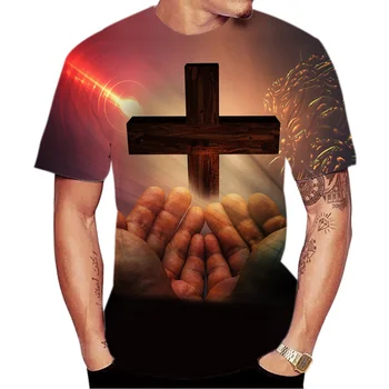 Мужская футболка с 3D-принтом Иисуса, пасхальное повседневное платье с короткими рукавами и круглым вырезом, топ большого размера