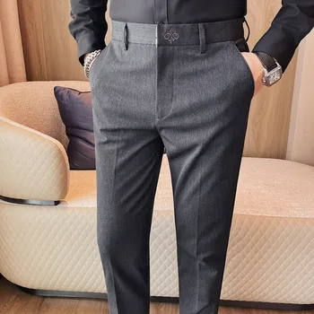 Мужские брюки высокого качества, корейская роскошная одежда, универсальные Мужские брюки, приталенный крой, мужские брюки с вышивкой, официальная одежда 38