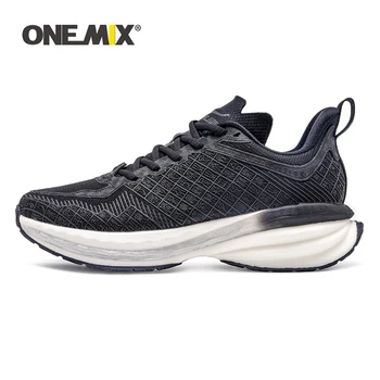 Мужские кроссовки ONEMIX черного и белого цвета, дышащая спортивная обувь на воздушной подушке, увеличивающая рост, Нескользящие кроссовки для прогулок на открытом воздухе