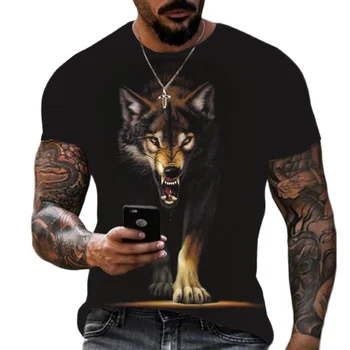 Мужские футболки с 3D принтом животного Волка, Летние футболки из полиэстера с круглым вырезом, Свободная уличная одежда с коротким рукавом, повседневные топы Flamengo