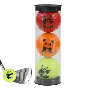 Мяч для гольфа с милой мультяшной пандой, 3 шт., двухслойные тренировочные мячи для гольфа из синтетического каучука, подарочные мячи для гольфа и тренировок
