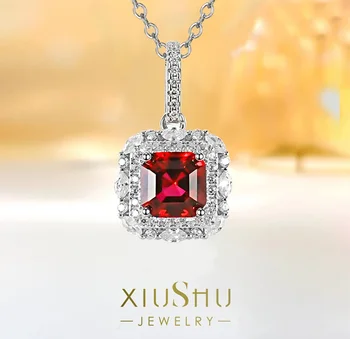 Новая легкая, роскошная и простая подвеска из стерлингового серебра 925 пробы, инкрустированная красными бриллиантами, универсальное ожерелье, маленькая дизайнерская девушка