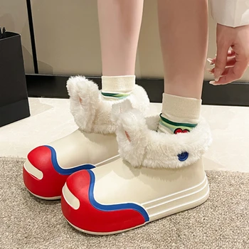 Новые милые модные непромокаемые ботинки с героями мультфильмов для девочек, женские зимние плюшевые ботинки на теплой платформе, легкие нескользящие пинетки 2023 года выпуска