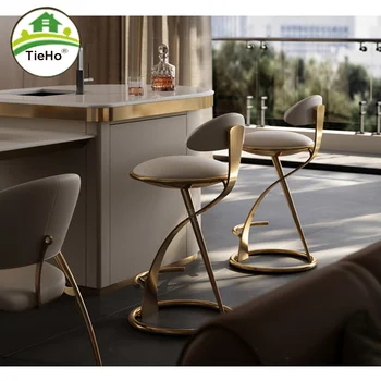 Новый Роскошный Кожаный Барный стул с волочением проволоки, Высокий табурет из Итальянского золота, Современный минималистичный стул для отдыха, Мебель для дома