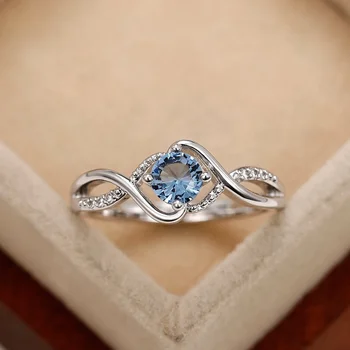 Новый необычный дизайн Синие кольца с фианитами Высококачественные обручальные кольца серебристого цвета Для женщин Уникальный подарок на День рождения Модные украшения
