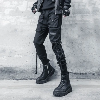 Облегающий комбинезон в темном механическом стиле, индивидуальный дизайн повязки, брюки в стиле хип-хоп с завязками на щиколотках, мужские повседневные брюки