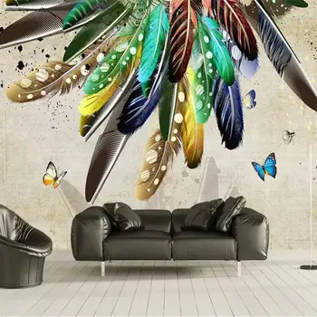 Обои на заказ Beibehang 3D фотообои модный цветной рисунок из перьев ретро американский ТВ фон обои для стен papel de parede